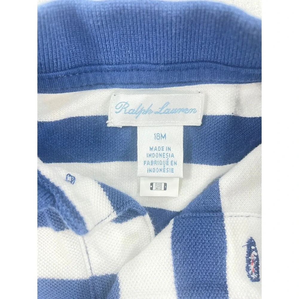 Ralph Lauren Baby Boy Cotton Piqué Polo Coverall Blue Stripe 18M